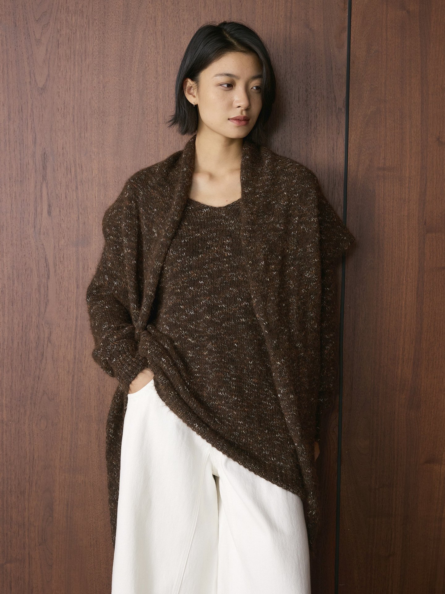 時髦雜色披肩羊毛上衣