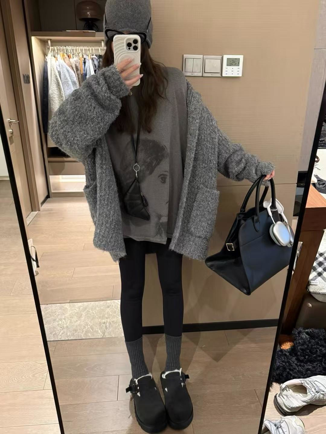 羊絨加絨人像長t恤