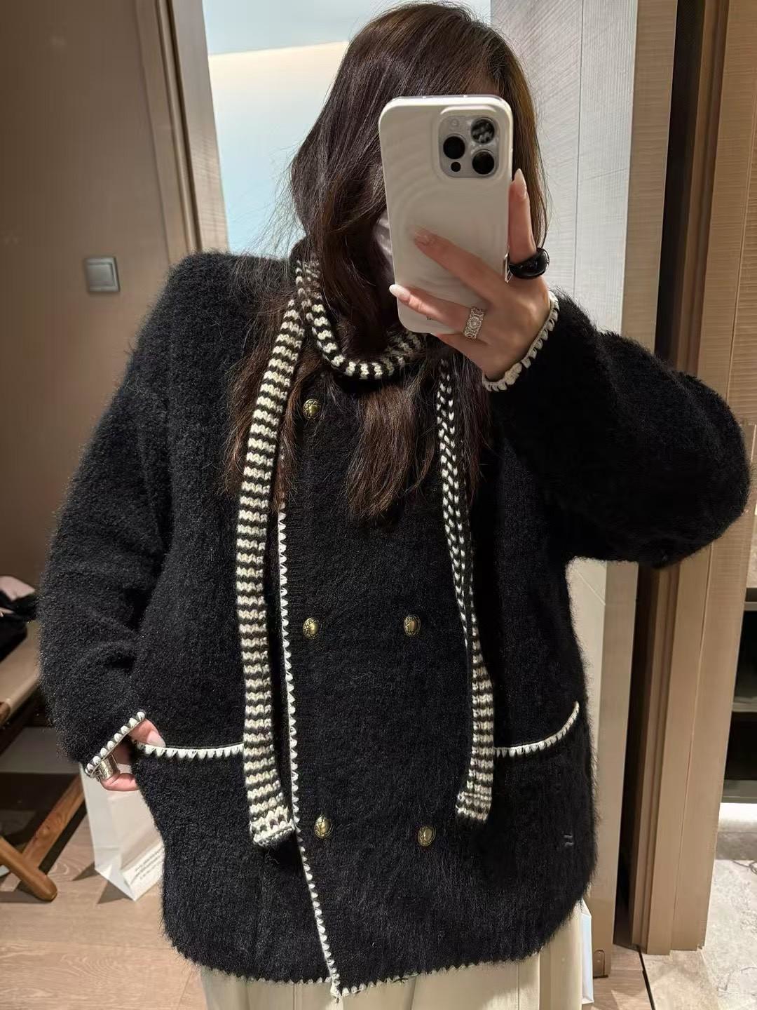 羊駝長毛毛圈明線大開衫