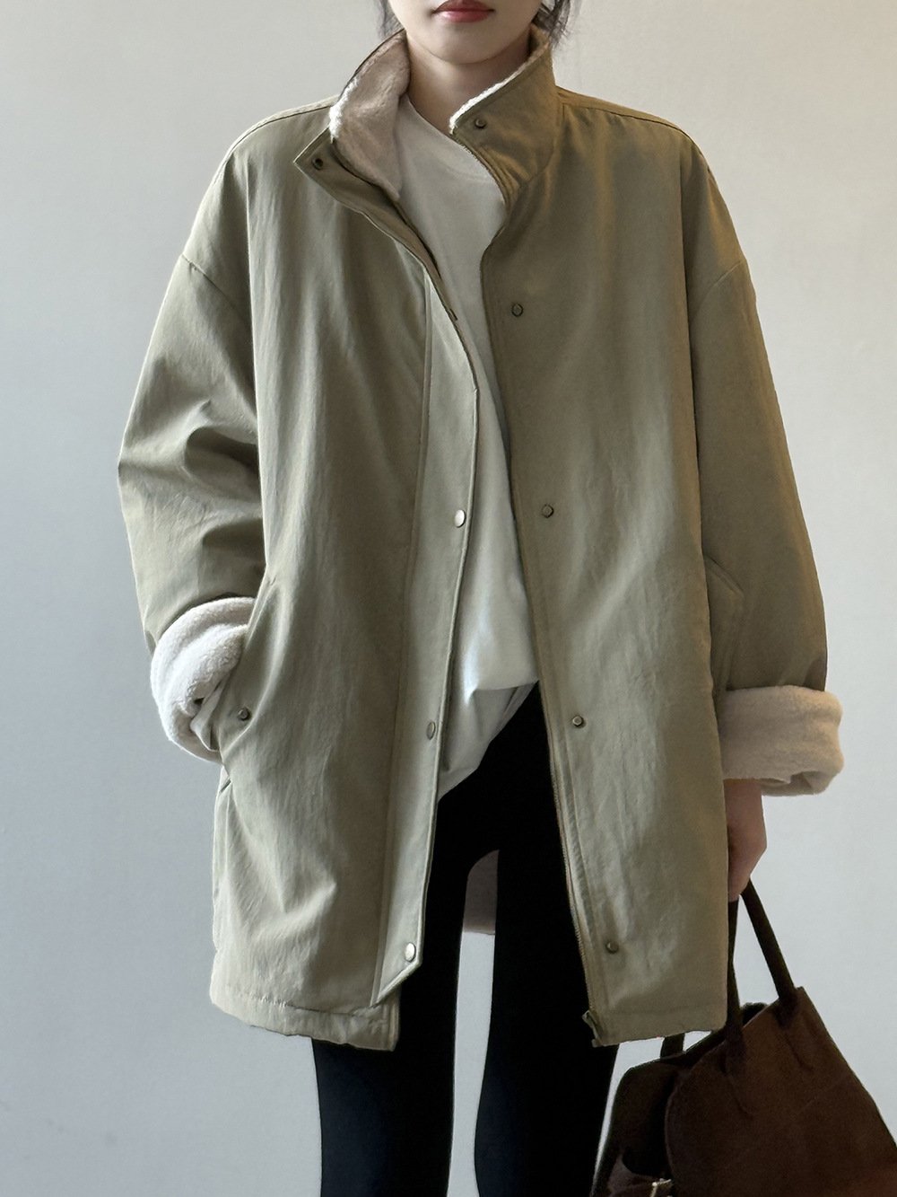 羊羔毛工裝派克服保暖立領外套