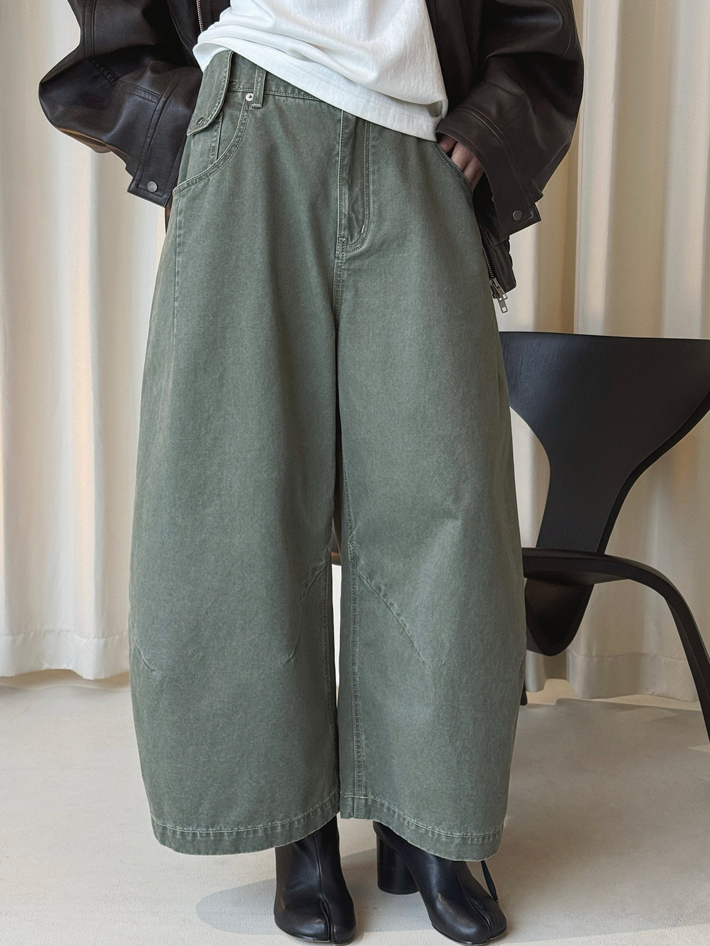 半鬆緊腰立體輪廓七分褲