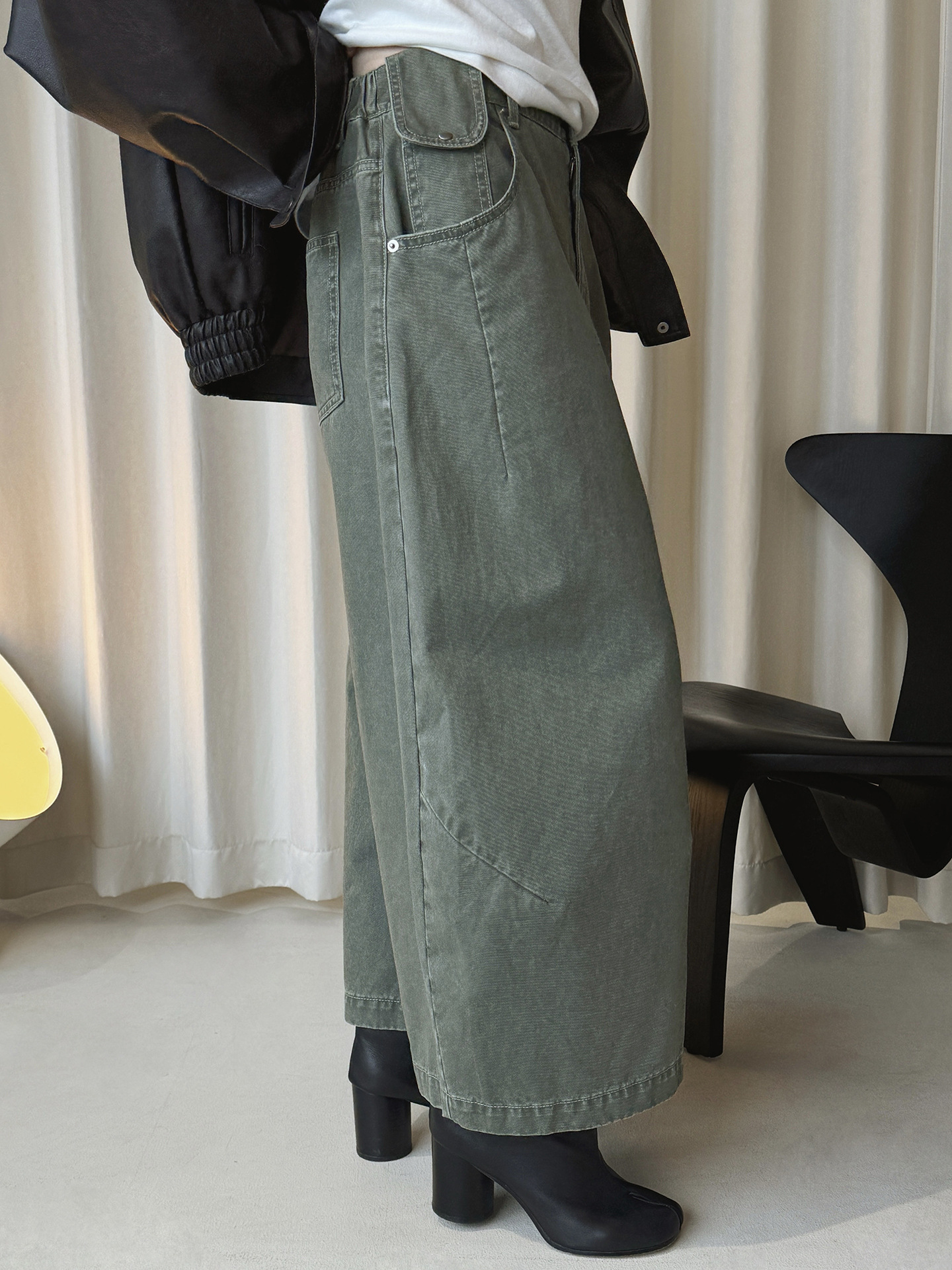 半鬆緊腰立體輪廓七分褲