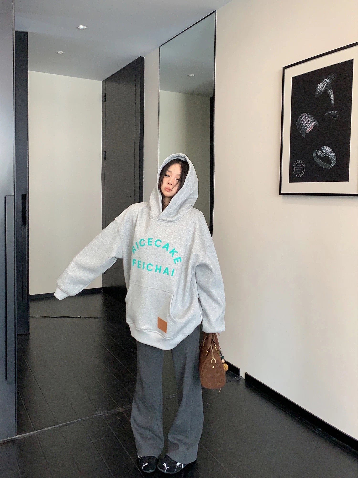 立體印花加絨連帽帽T