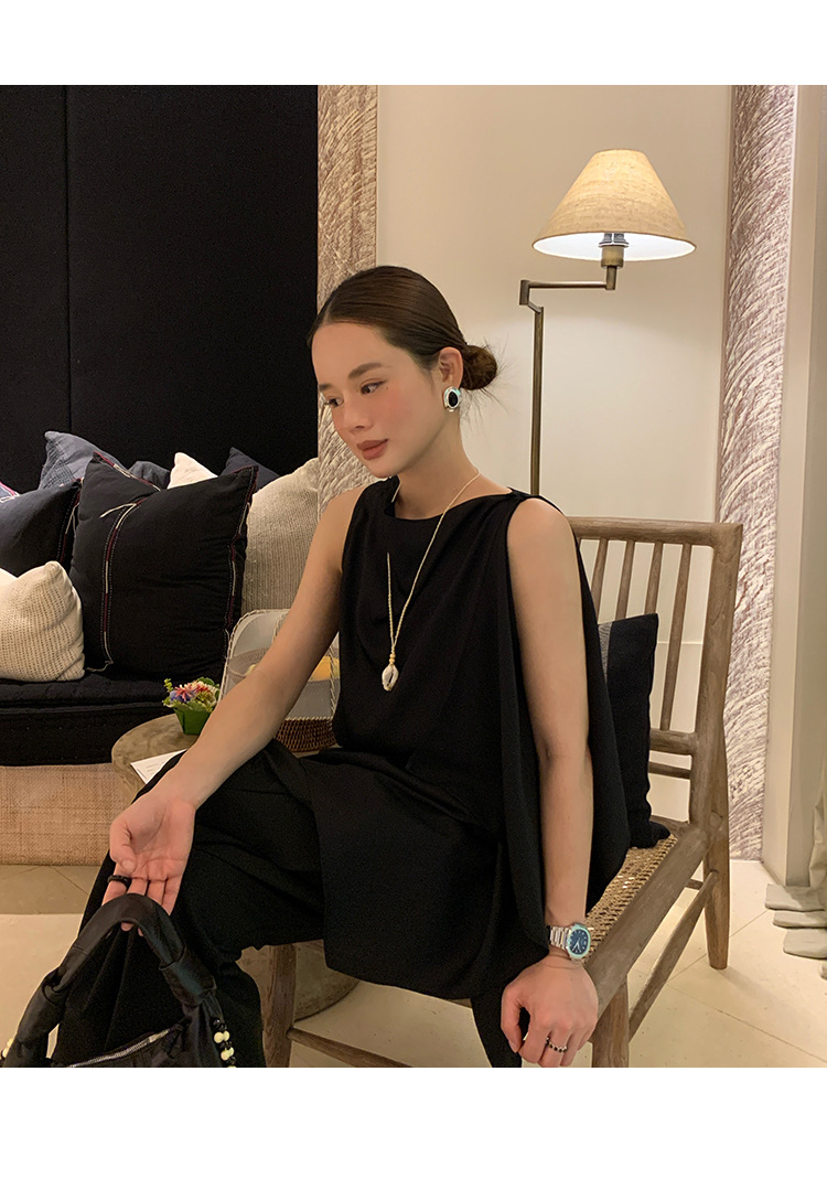 天絲質感無袖蕩領雪紡衫