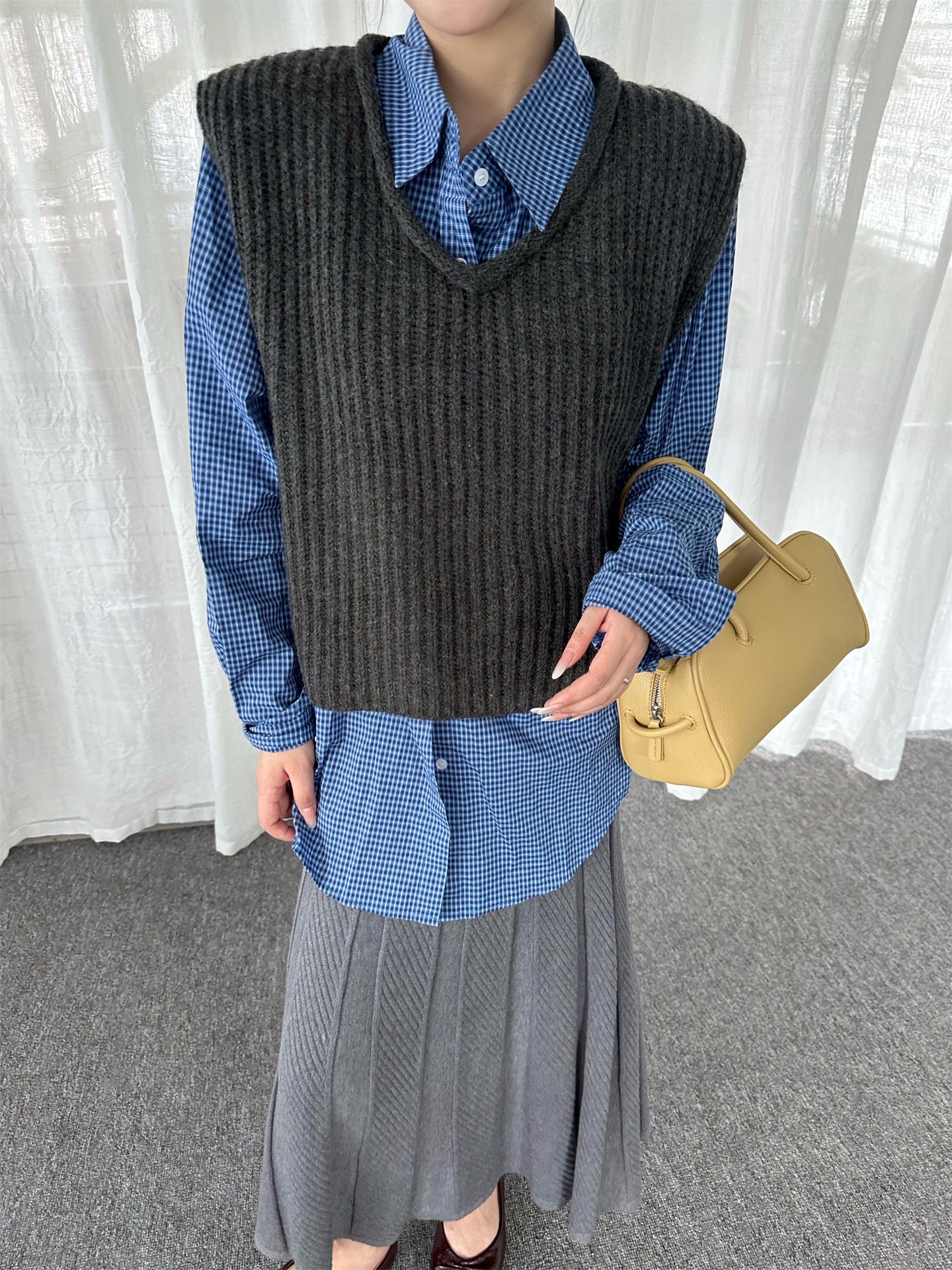 羊毛V領針織馬甲疊穿背心