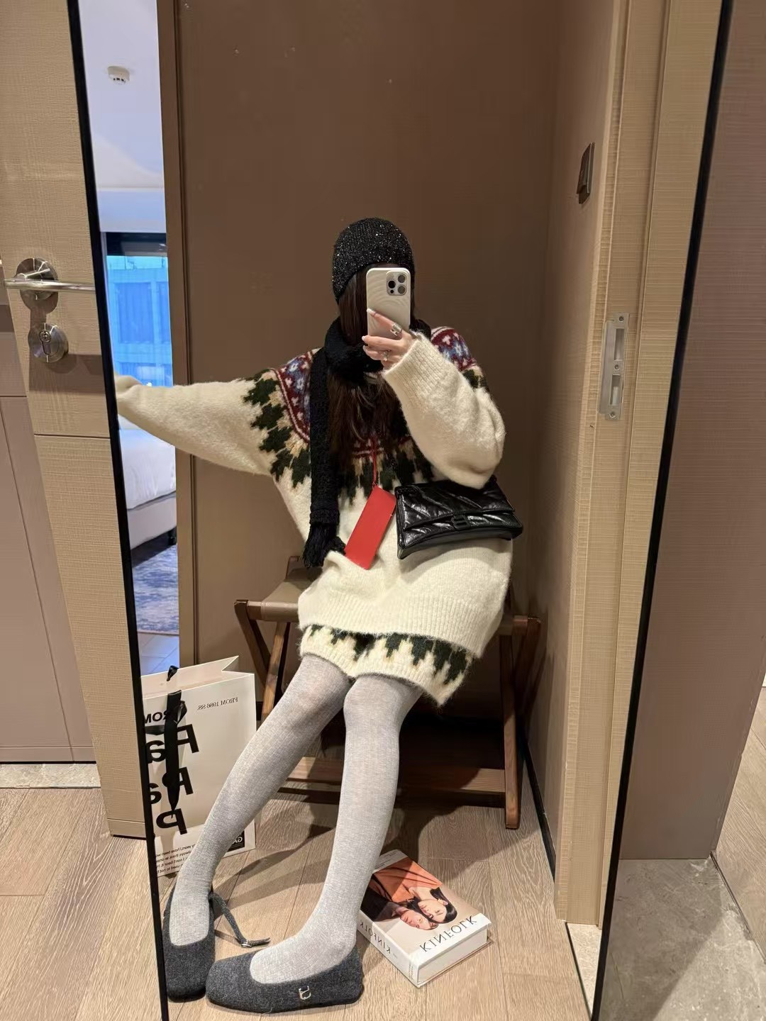 氛圍費爾島長袖毛衣短裙套裝