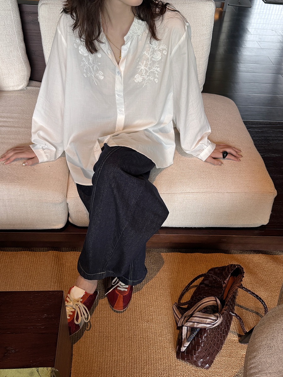 絲領刺繡襯衫天絲上衣