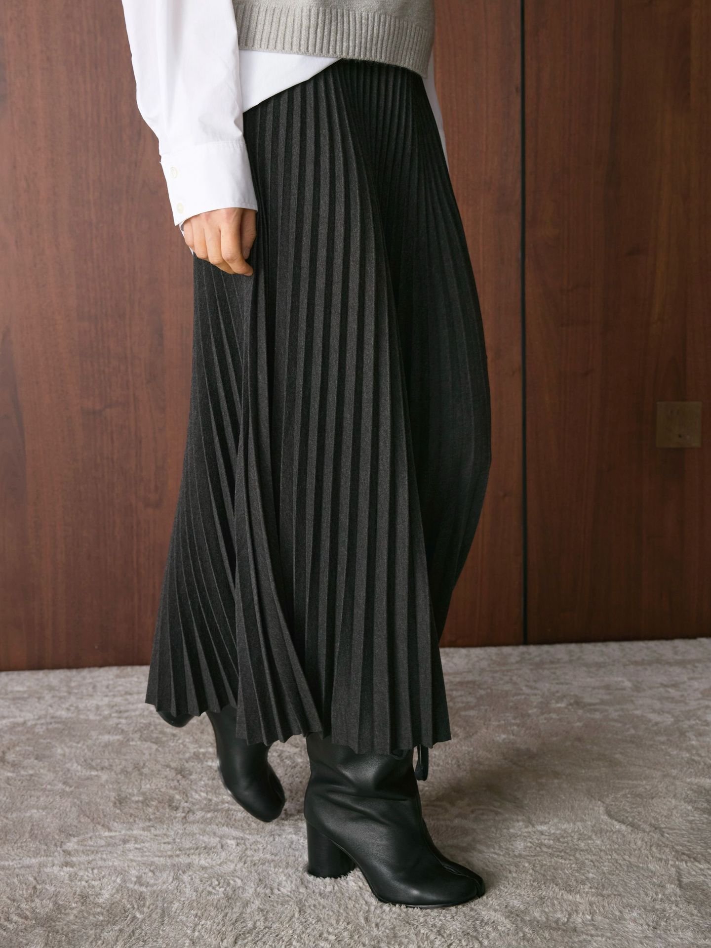 百褶鬆緊腰垂感顯瘦長裙