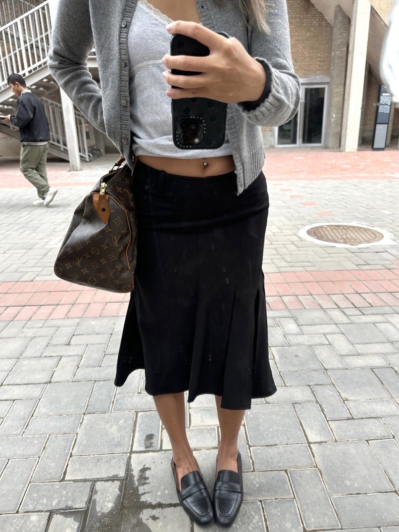 秋冬西裝中低腰半身魚尾裙不規則下擺立體百褶裙