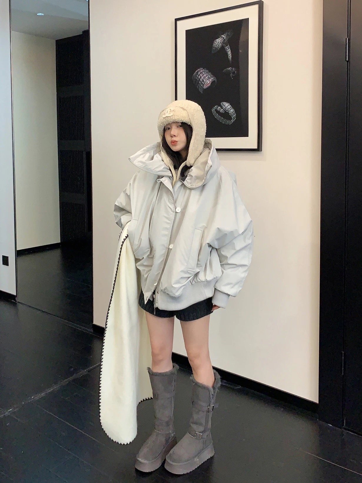 大領口鬆弛感棉服外套