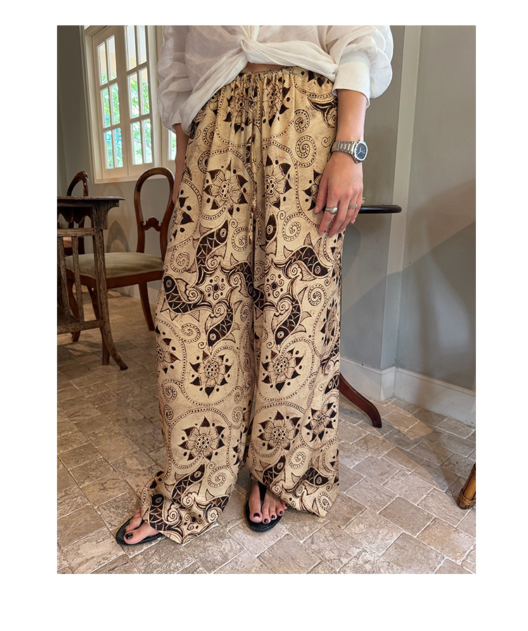 天絲民族風復古繫帶印花寬褲