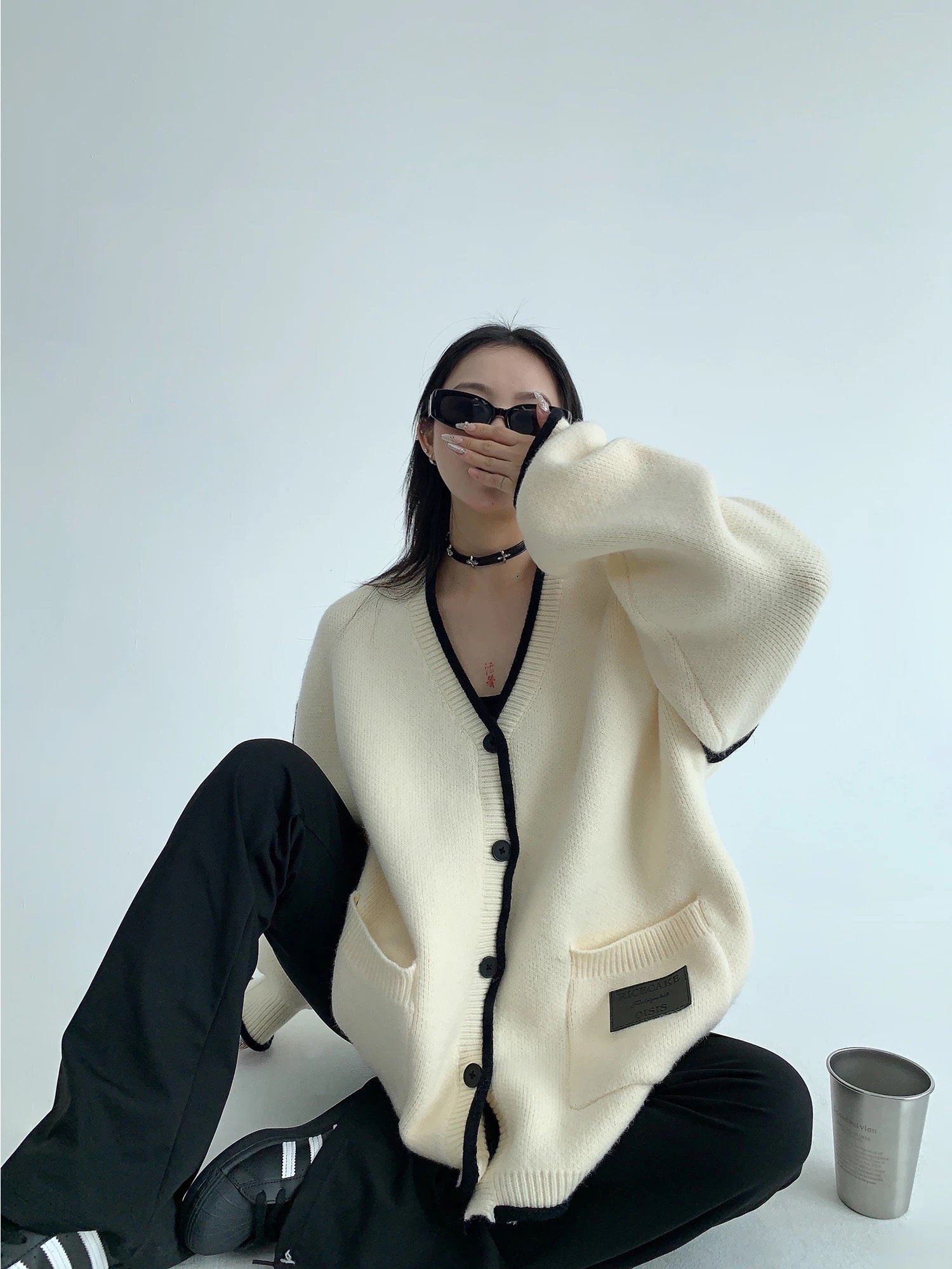 鬆弛感Ｖ領毛衣外套