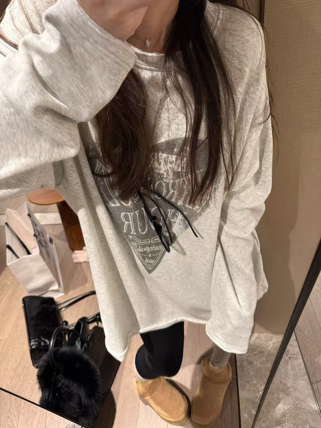 印花長袖 抓絨愛心t恤