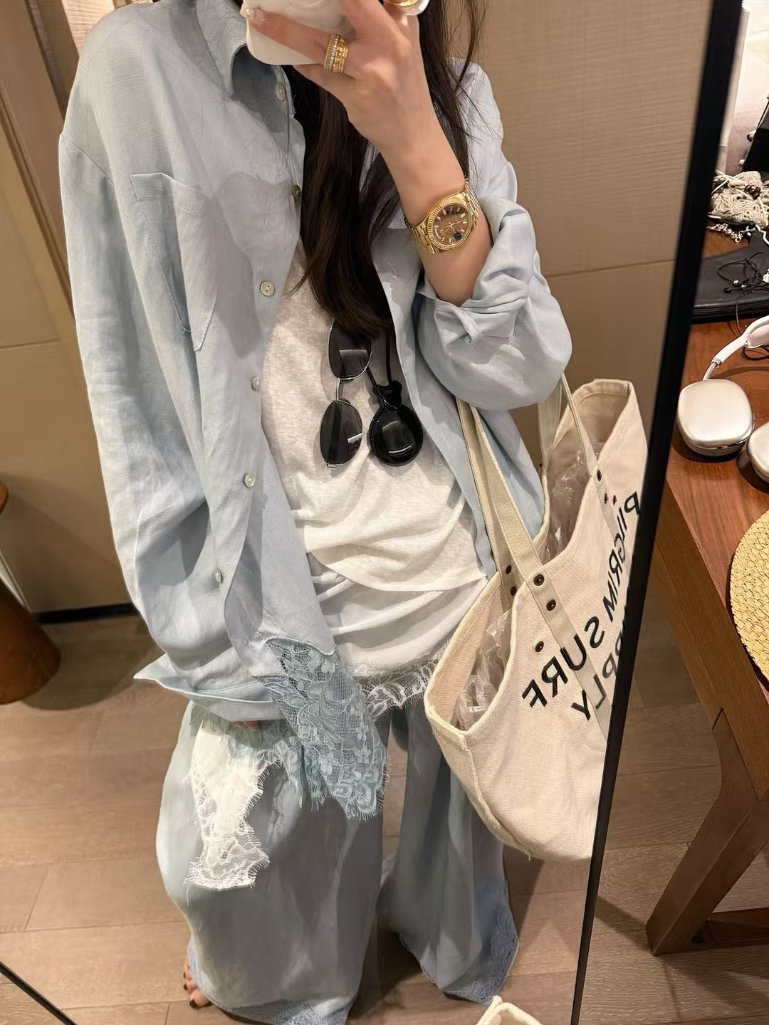 絲亞麻長袖蕾絲拼接防曬罩衫