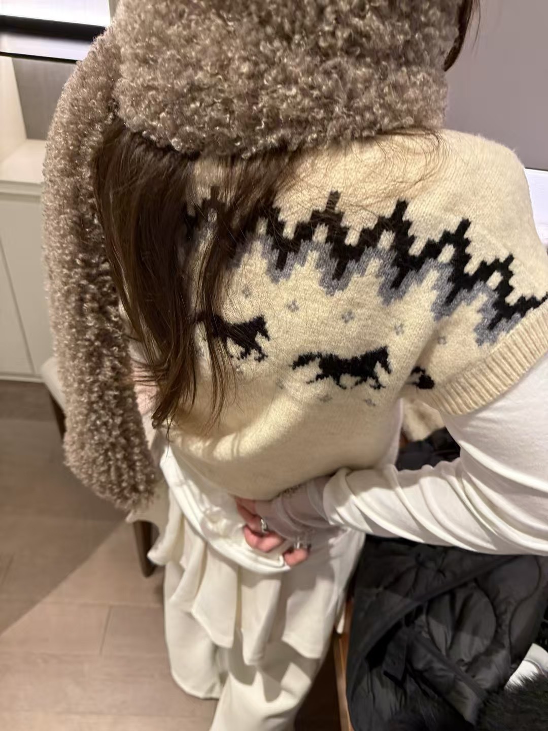 提花針織費爾島短袖毛衣