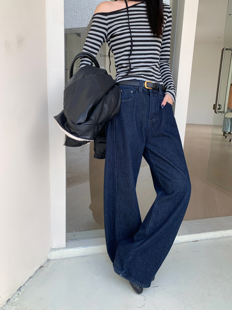 原色輪廓彎刀牛仔褲抓絨