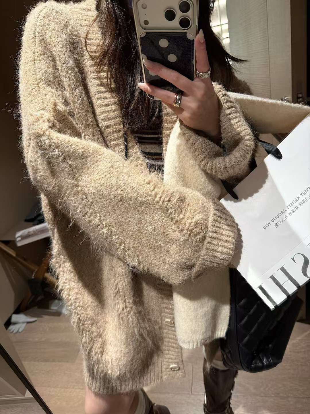 含毛羊駝流蘇毛衣大開衫