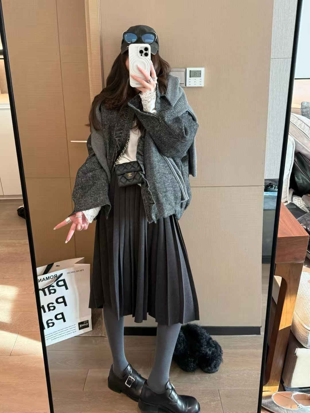 鬆緊腰細百褶中裙半身裙