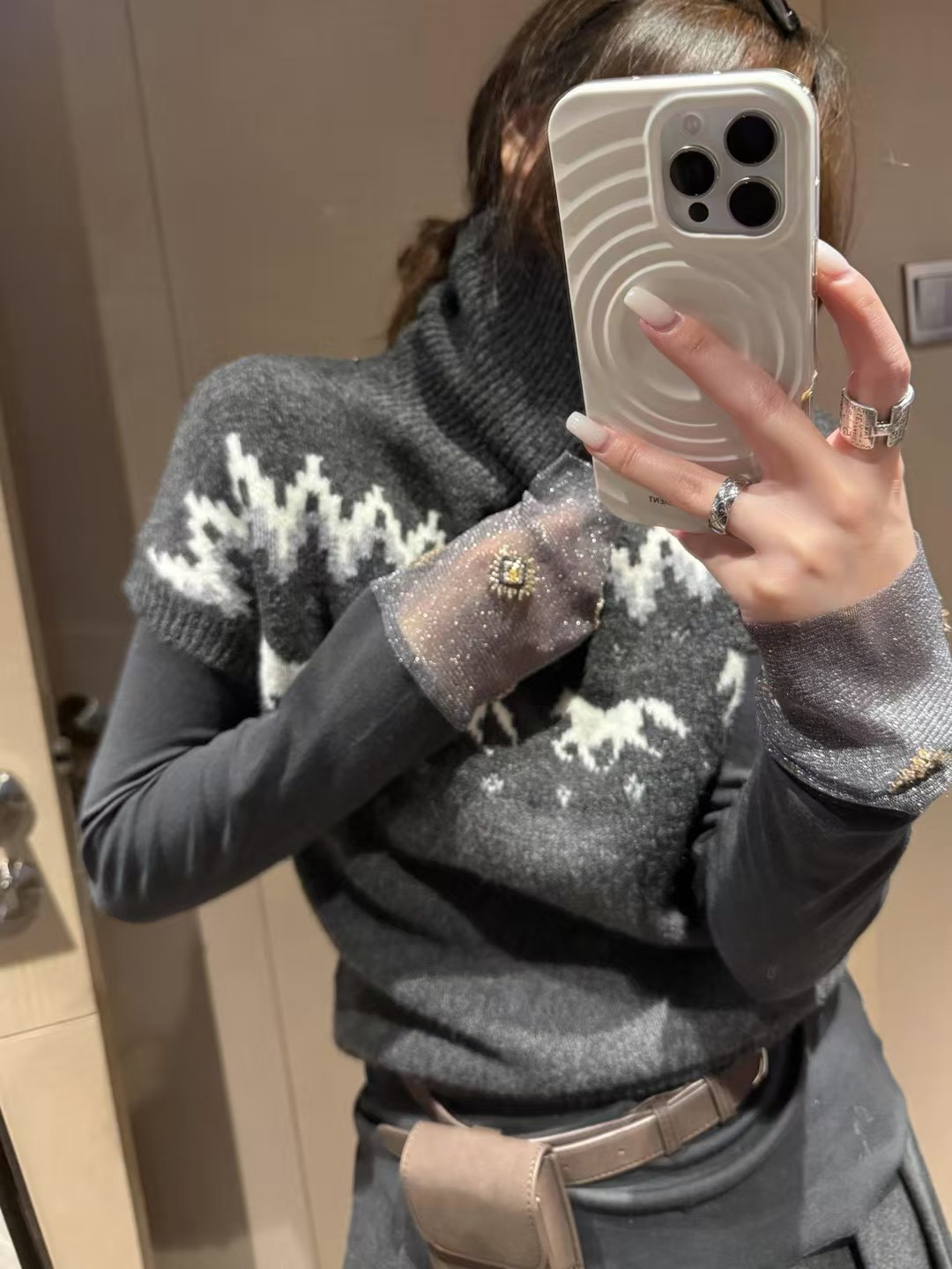 提花針織費爾島短袖毛衣