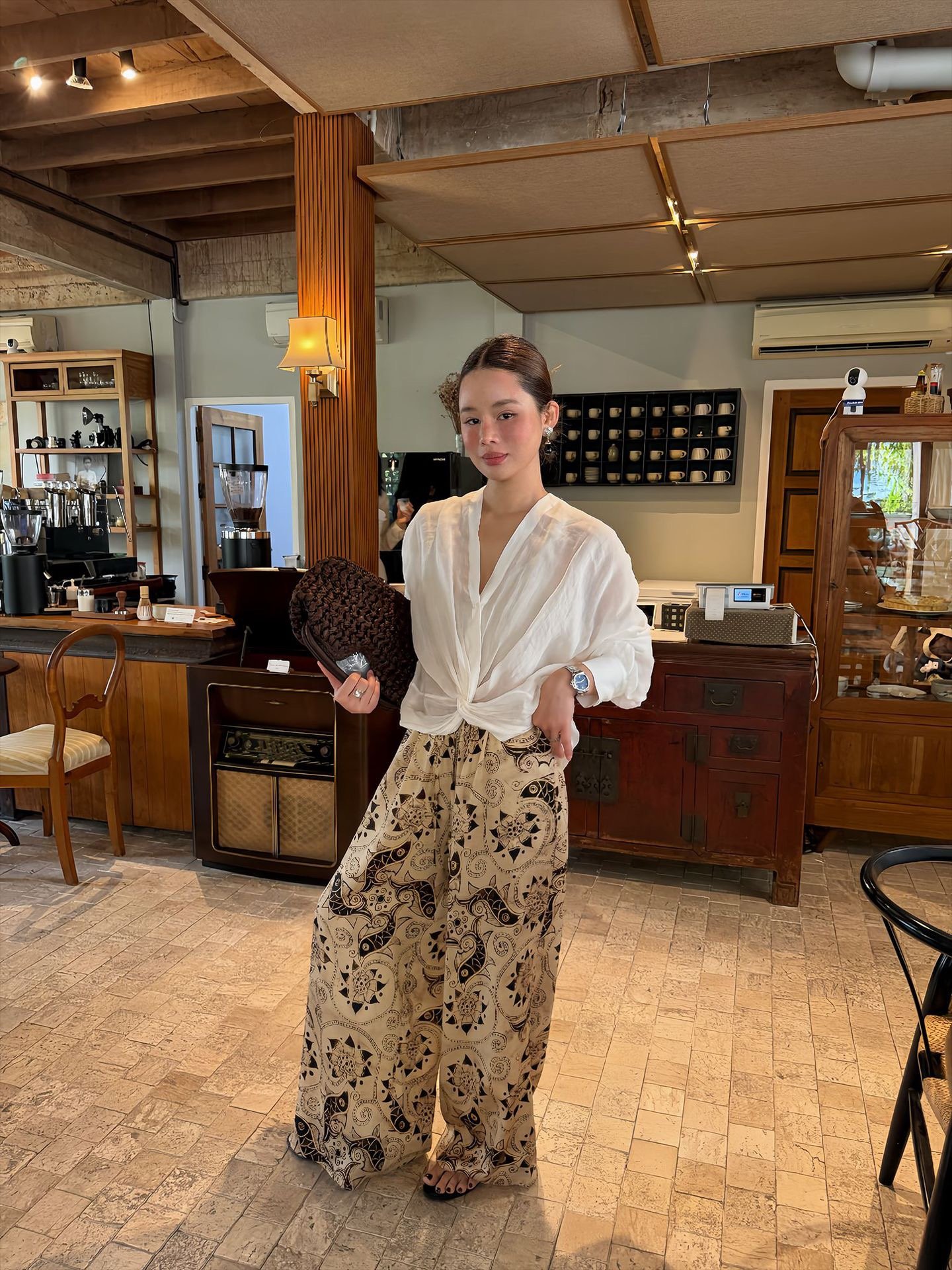 天絲民族風復古繫帶印花寬褲