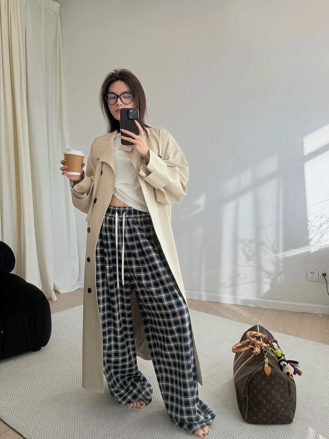 春季慵懶鬆弛感撞擊色格紋褲顯瘦休閒長褲