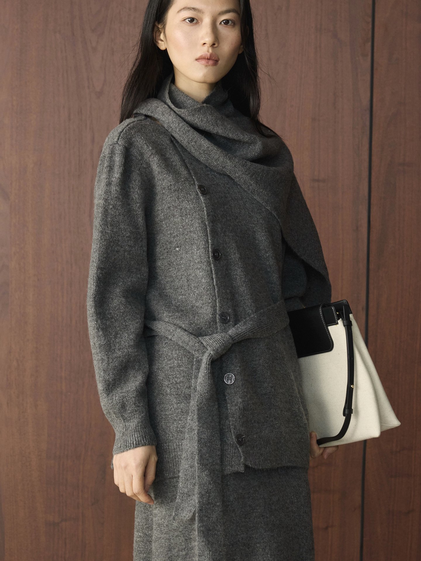 寬鬆針織開衫＋半身裙兩件套套裝