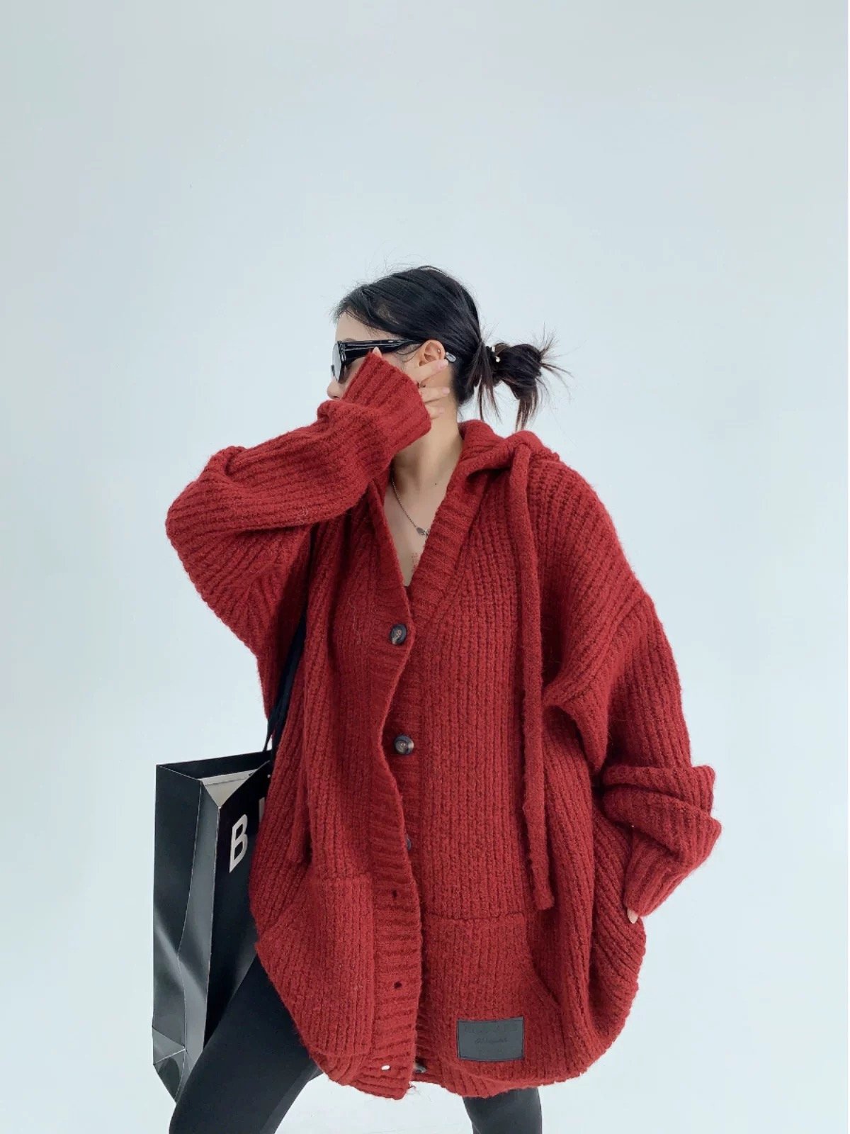 粗針織連帽毛衣外套