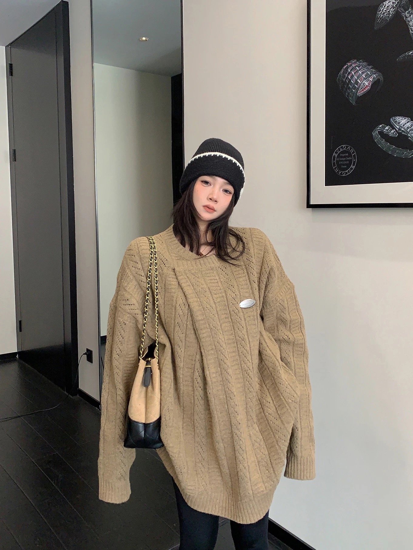 冬季復古鬆弛針織厚上衣