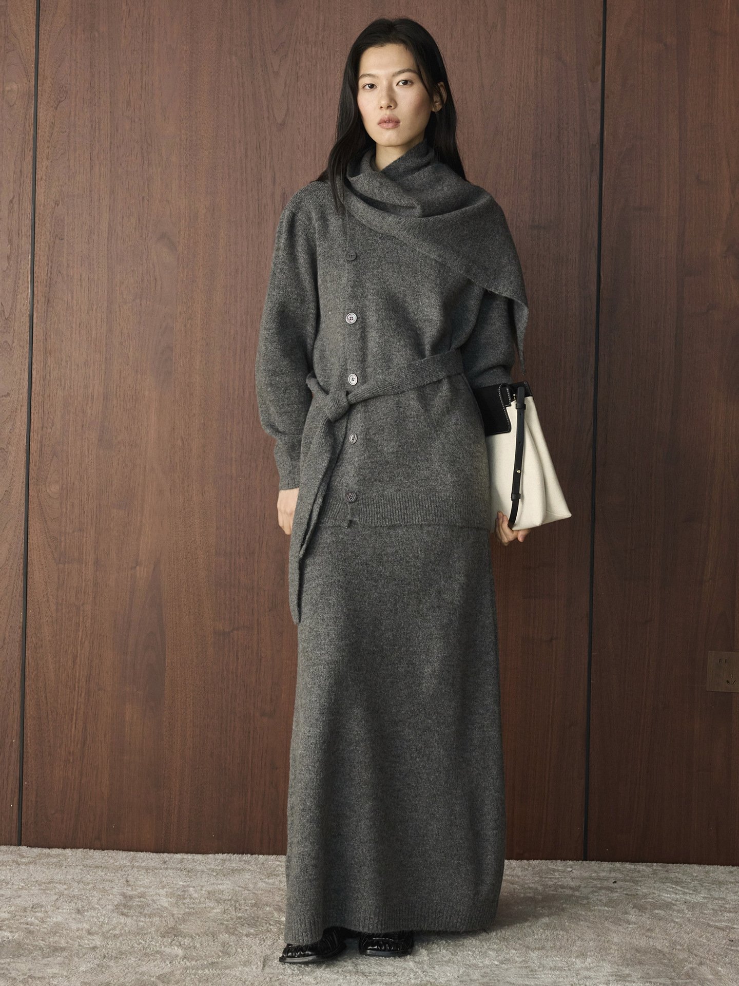 寬鬆針織開衫＋半身裙兩件套套裝