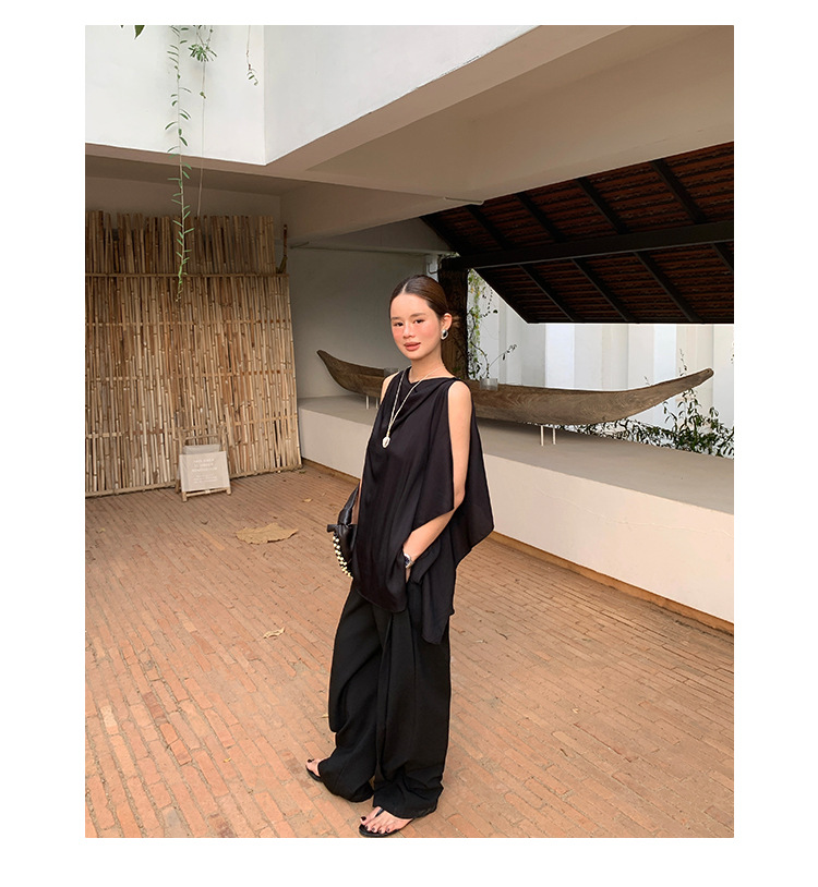 天絲質感無袖蕩領雪紡衫