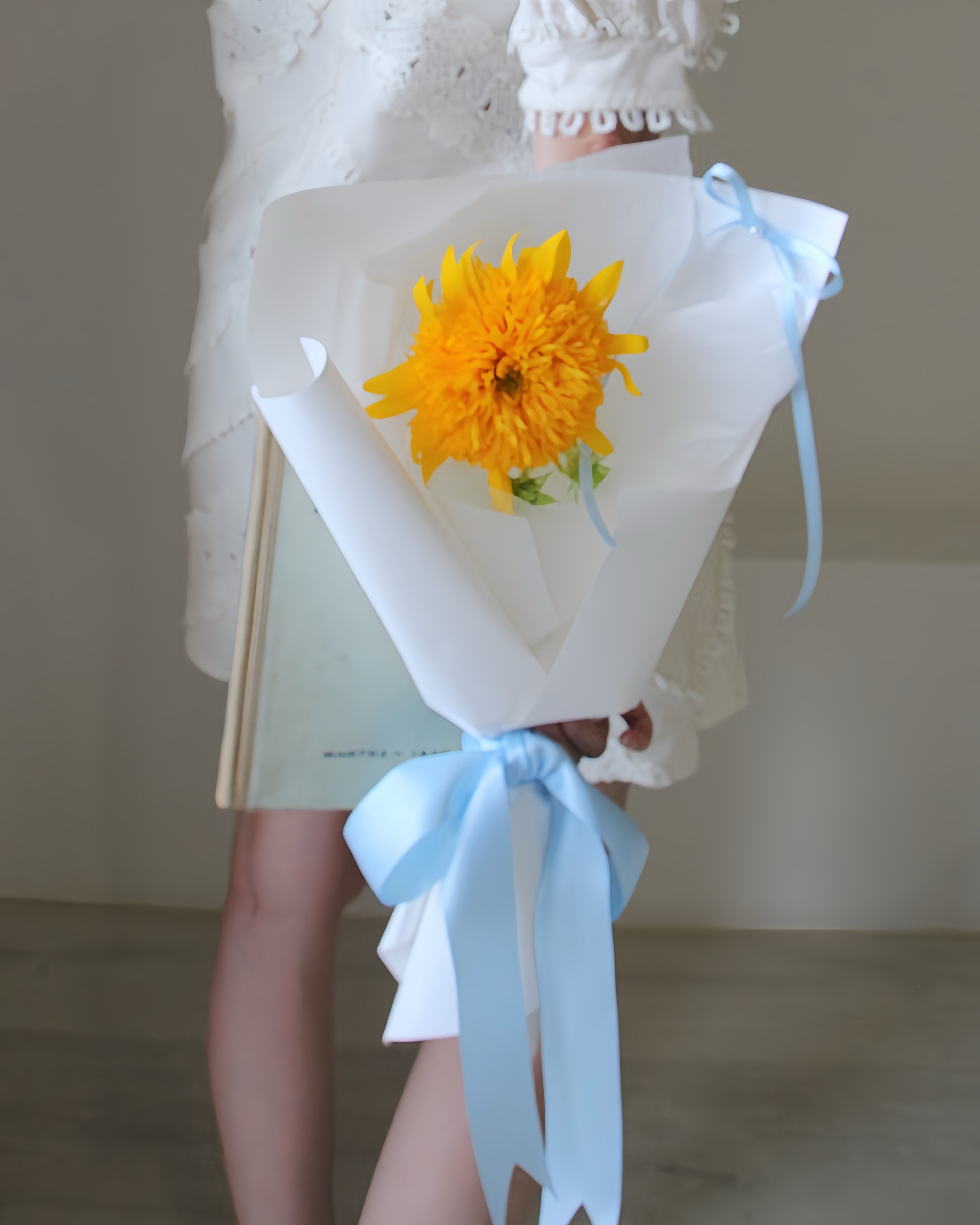 Yellow Teddy 單朵泰迪熊向日葵鮮花畢業花束