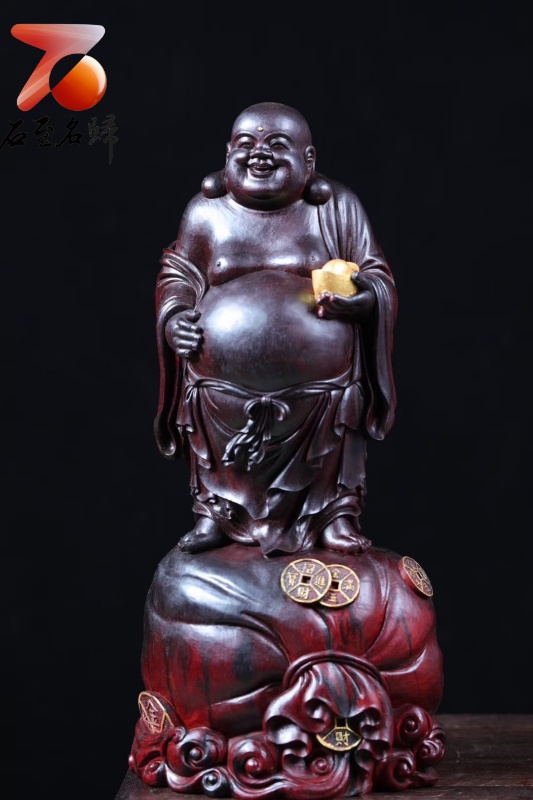 印度小葉紫檀 木雕狀元清刀造像【招財彌勒】