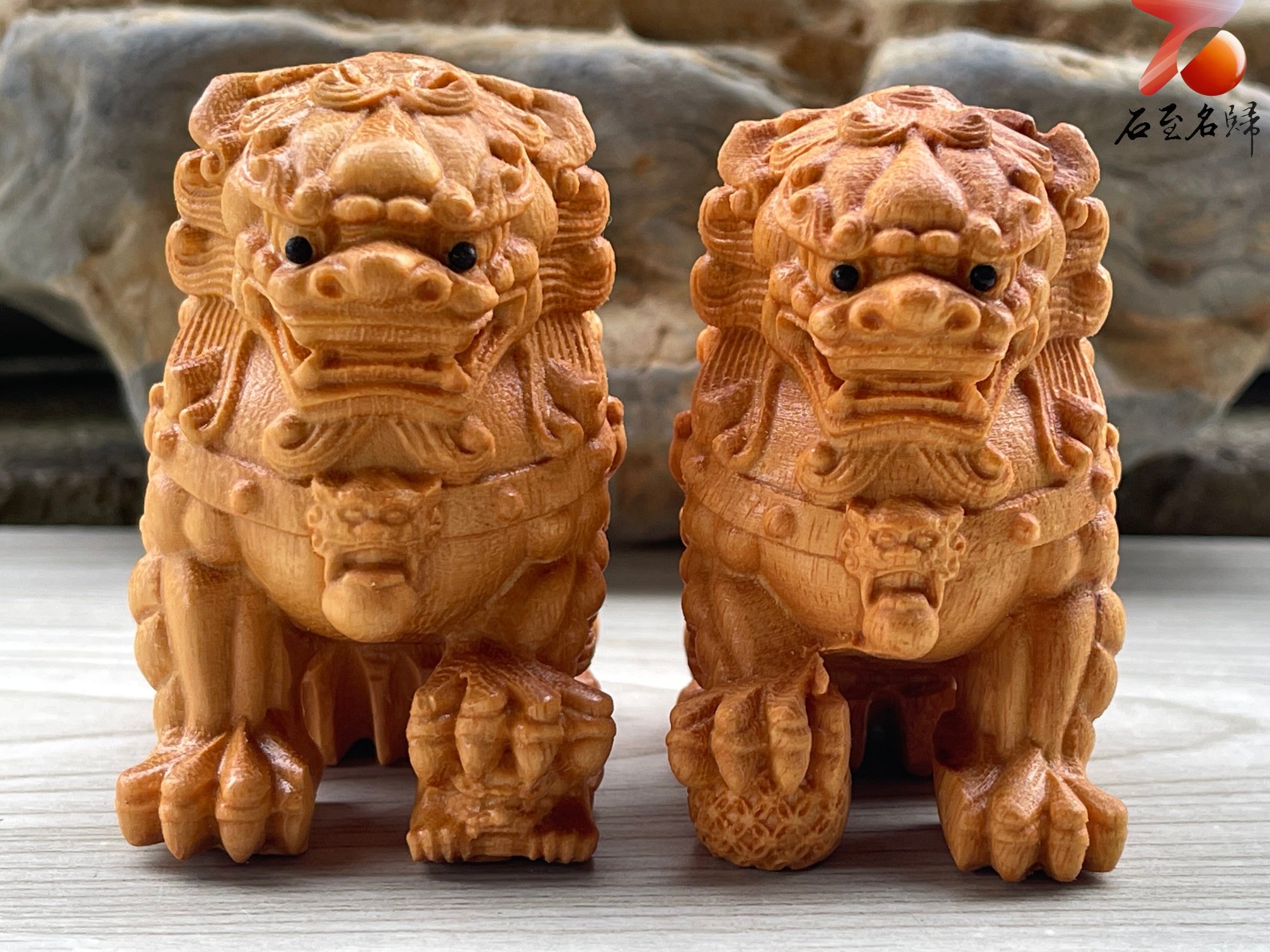 崖柏木雕件【北京獅套組】單隻高6公分