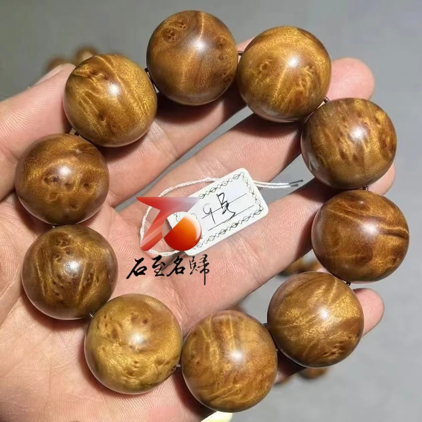 天然 金絲楠木小葉楨楠｜水波帶瘤疤 25mm手珠9號