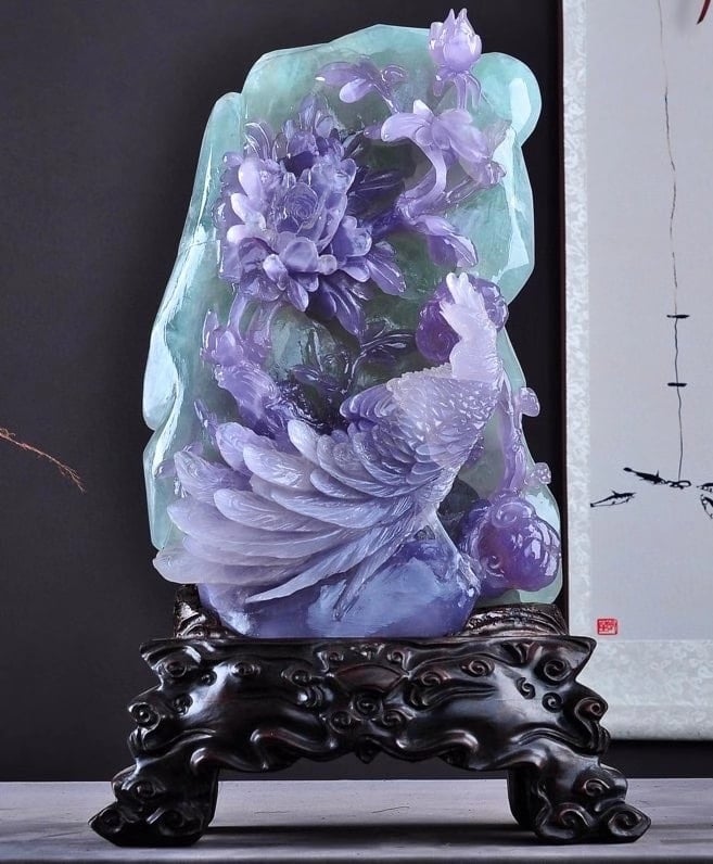 俄羅斯三彩翡翠石【丹鳳朝陽】