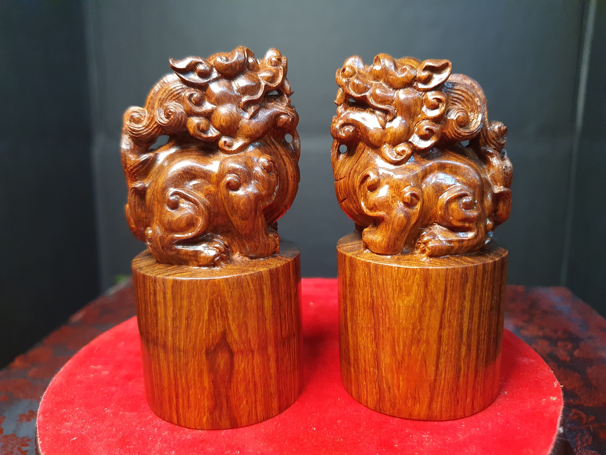 海南黃花梨油梨野生老料【貔貅印章】一對