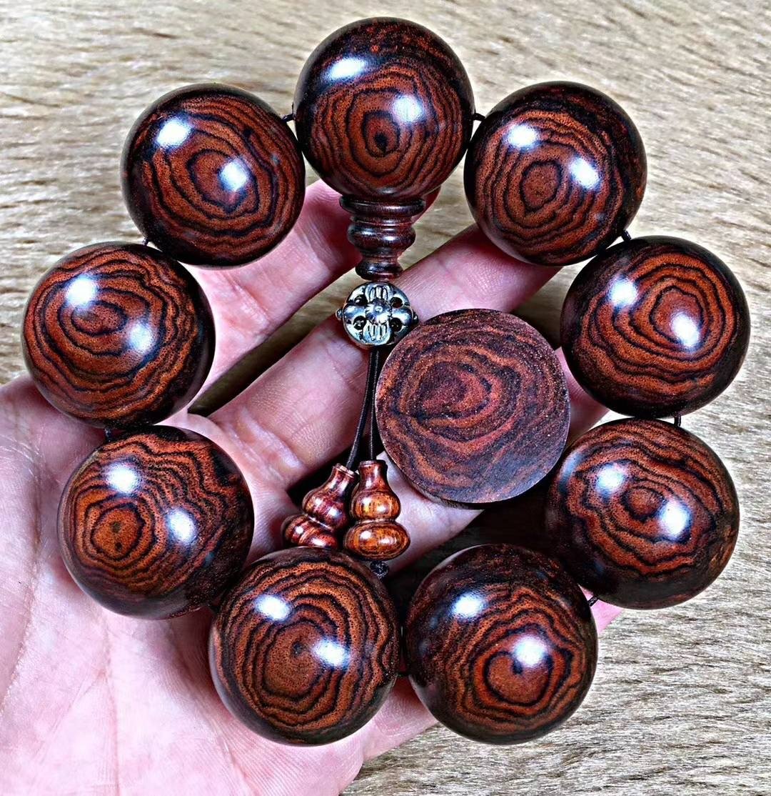 精品手持、手珠、手串 海南黄花梨雙面蜘蛛纹28mm