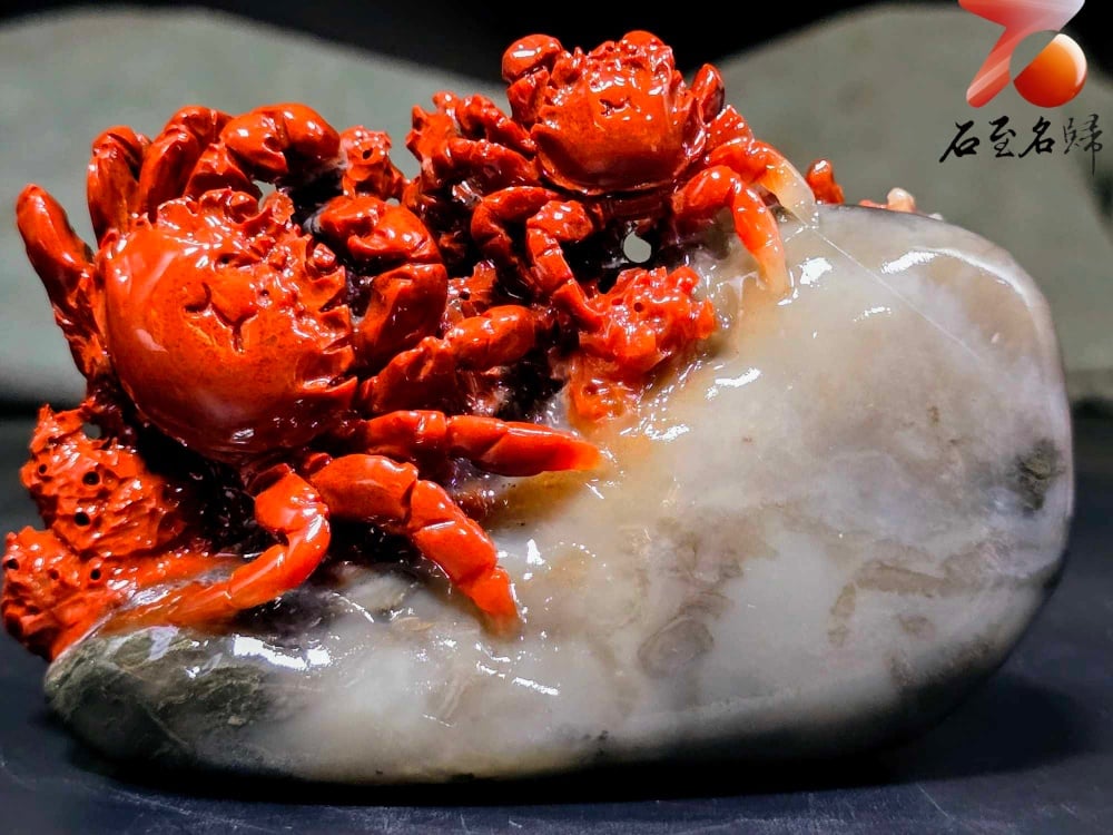 老撾石手工精雕 張國民老師作品【步步高升，八方來財】