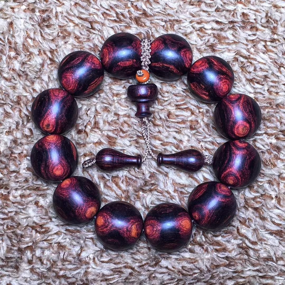 臻藏 絕品海南黃花梨紫油梨  X紋對眼20mm手珠 重量54.5克