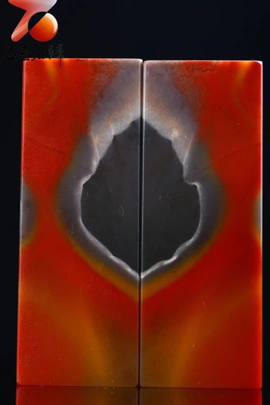 天然壽山五彩奇石對章 【火焰山】