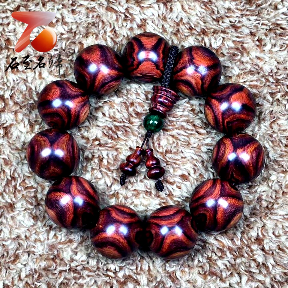 海南黃花梨野生油梨臻品 X紋對眼鬼臉 25mm手珠 重量83.8克