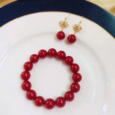 紅珊瑚耳墜+12mm手珠套組