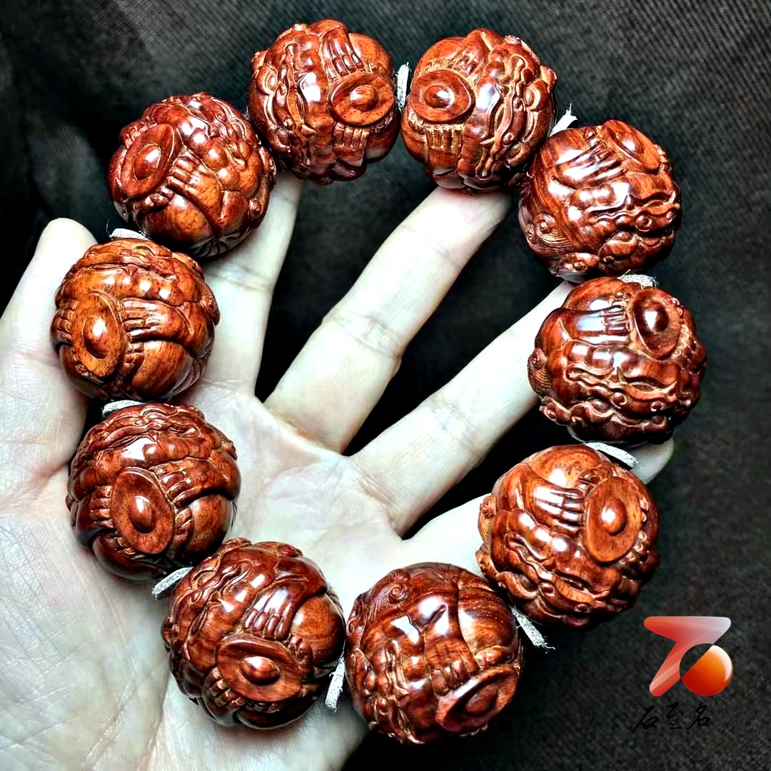 印度小葉紫檀 龍鱗泥料 30mm×10顆大豪珠 【招財進寶】