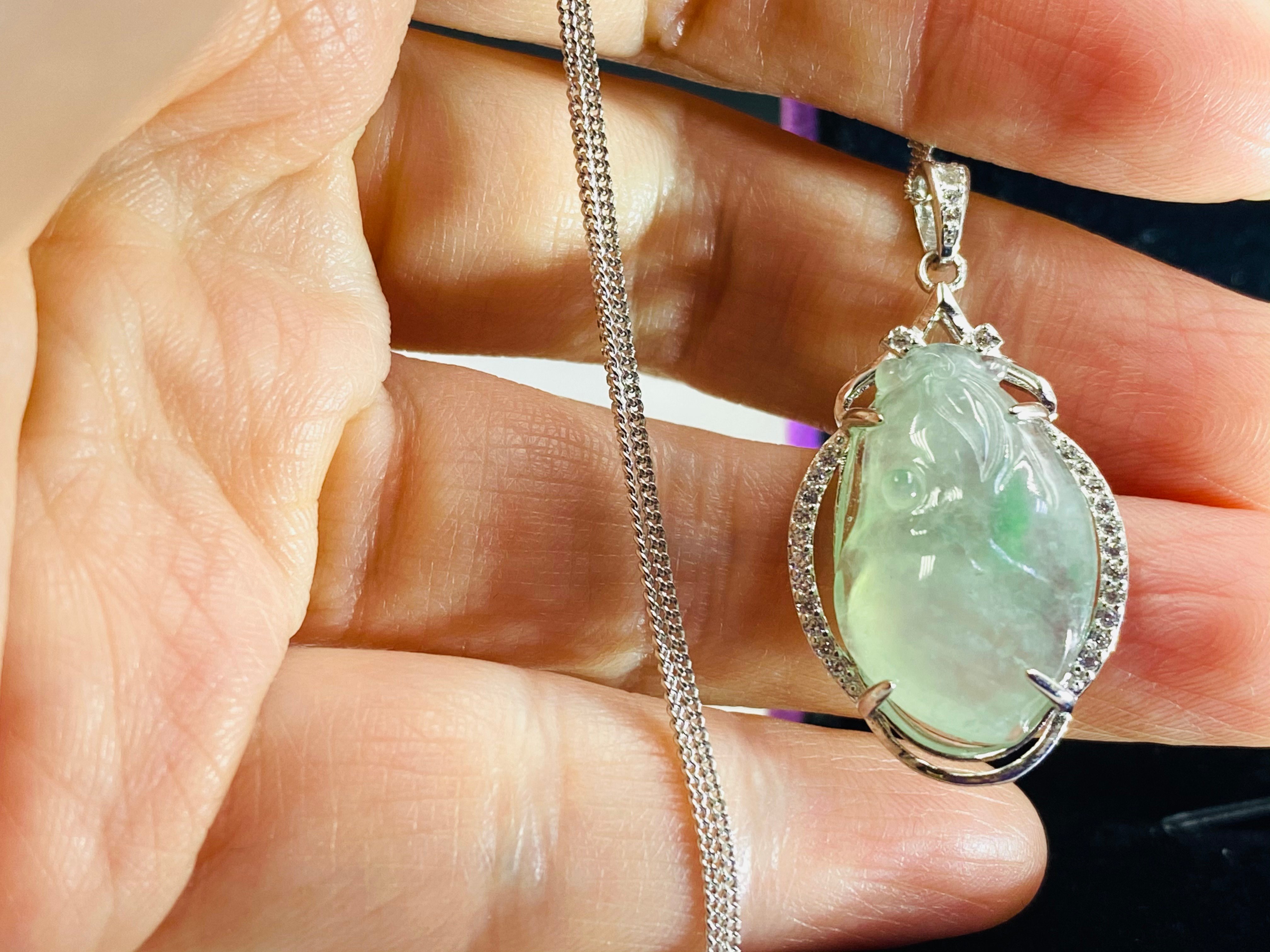 冰種翠青翡翠項鍊【壽桃】