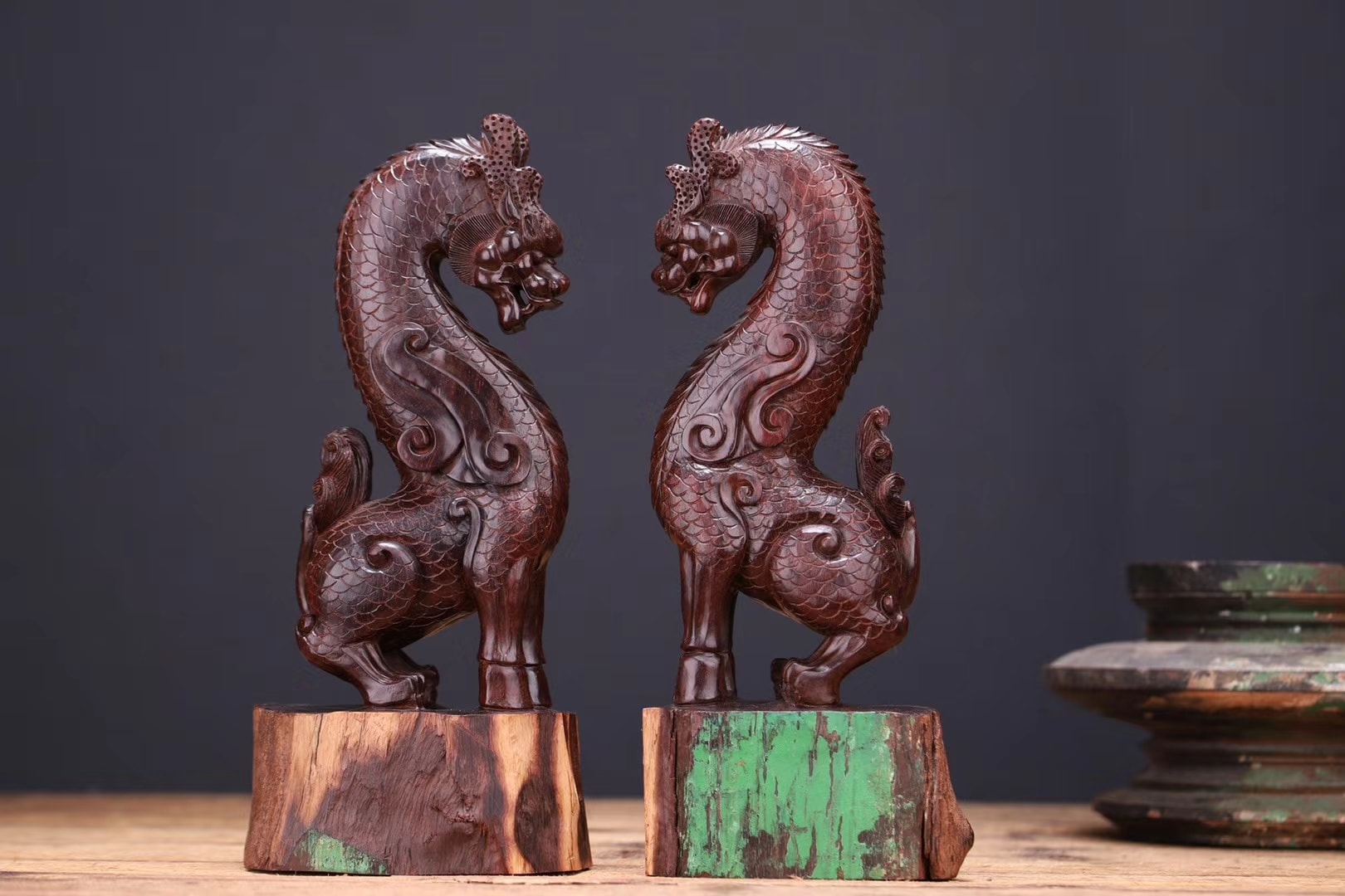 印度小葉紫檀【飛天麒麟】一對