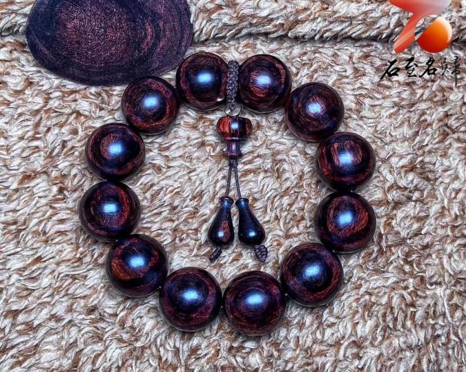 臻藏 海南黃花梨 天眼紋紫油梨沉水老料20mm手珠 重量56.8克 