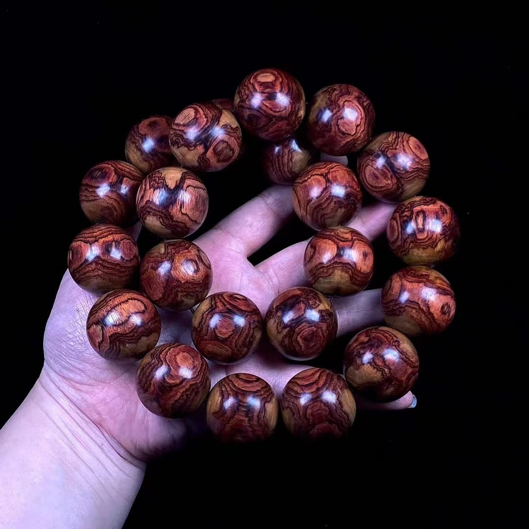 海南黃花梨野生料 X紋對眼鬼臉30mm手持、手串 重量261.3克