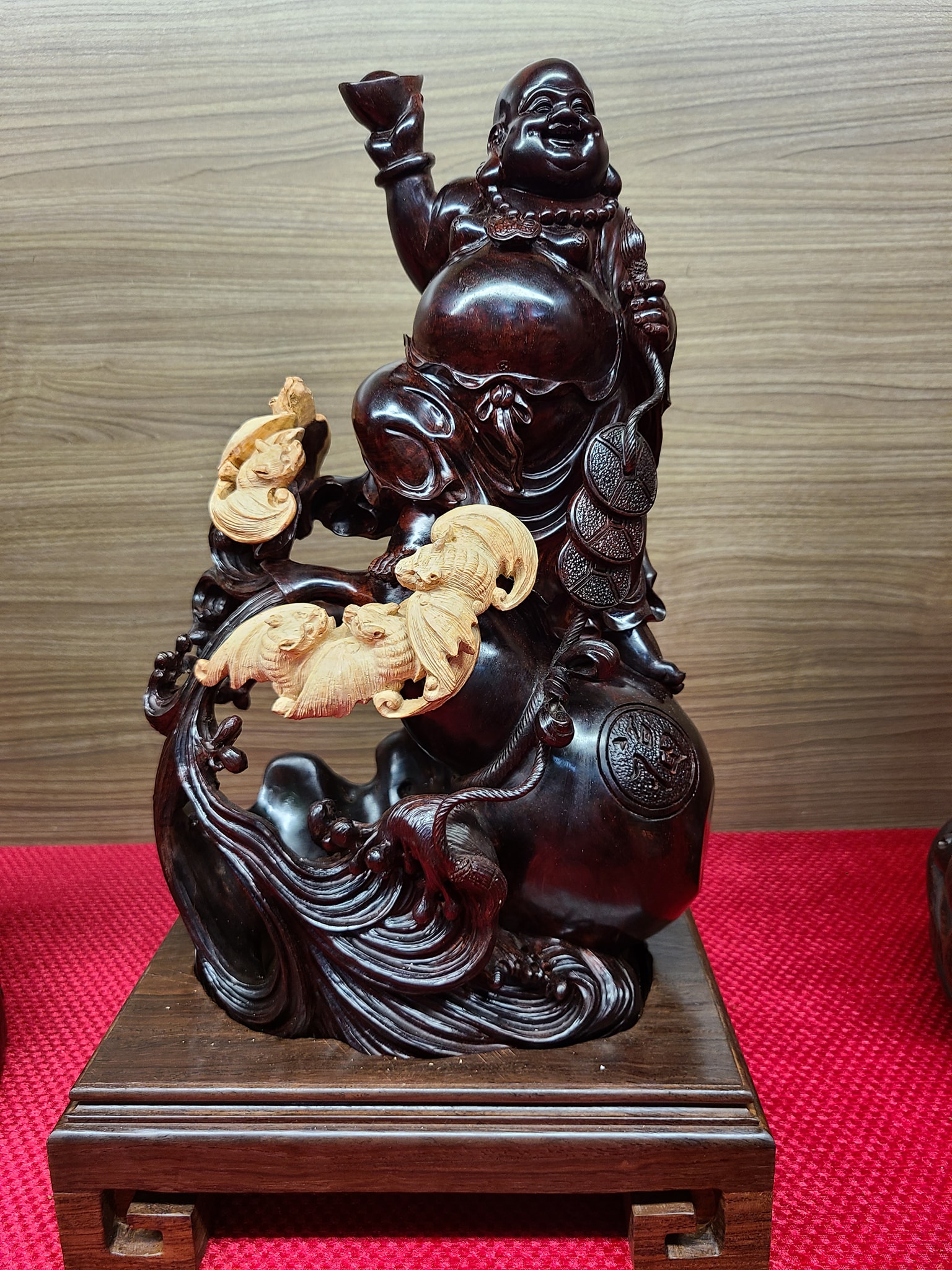 印度小葉紫檀【五福臨門-招財彌勒】