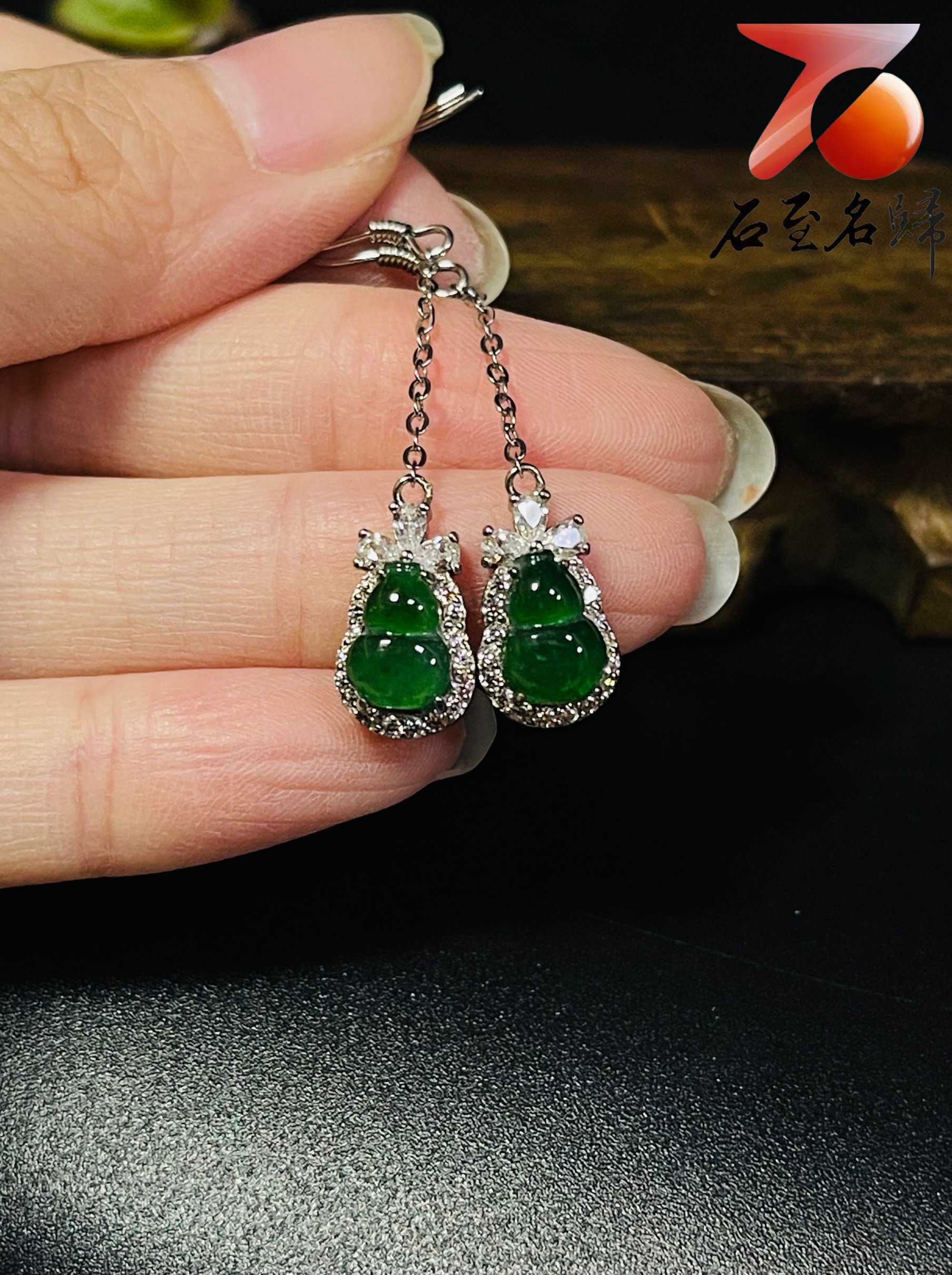 翡翠A貨+925銀【福祿耳環】附玉石鑑定書