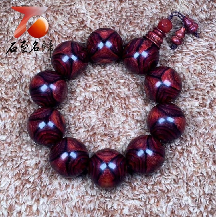 海南黃花梨野生料 X紋對眼鬼臉29.5mm手珠 重量121.5克